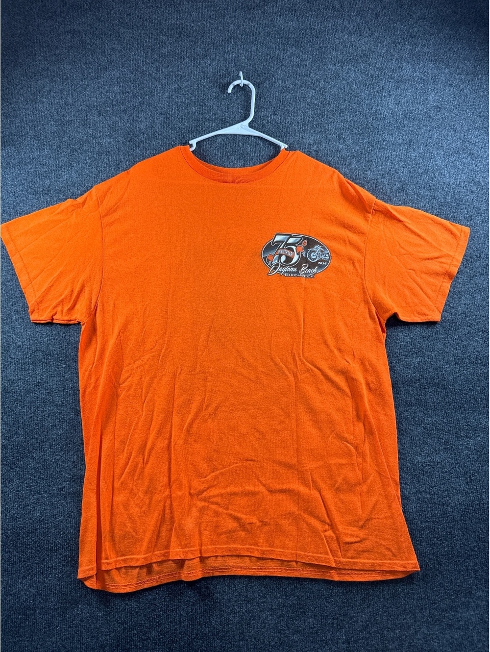 Daytona Beach Bike Week 2016 75th Anniversary Orange Motorcycle T-Shirt XL